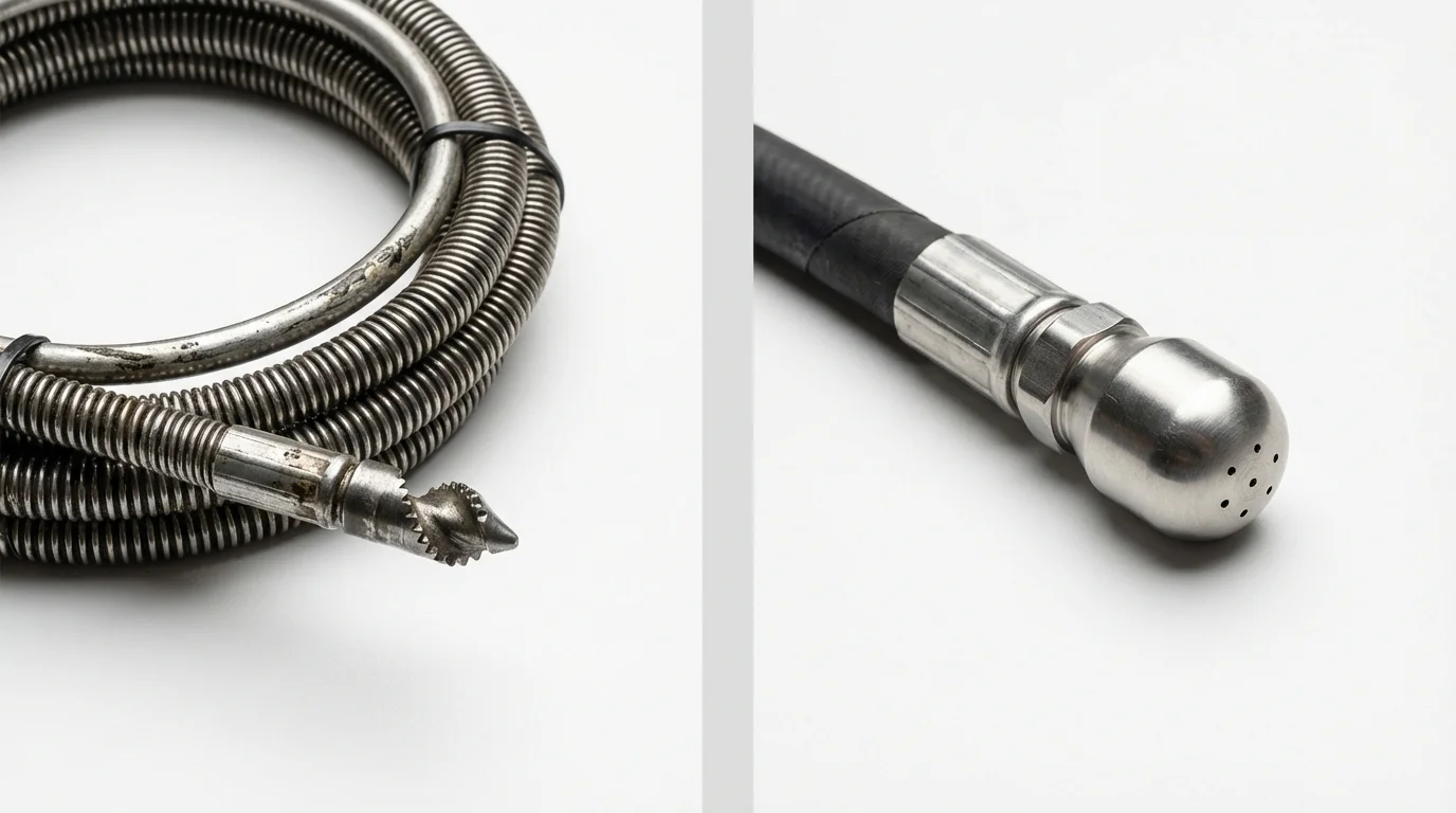 Drain snake cable and hydro jetting nozzle used for drain cleaning in Cherryville, NC