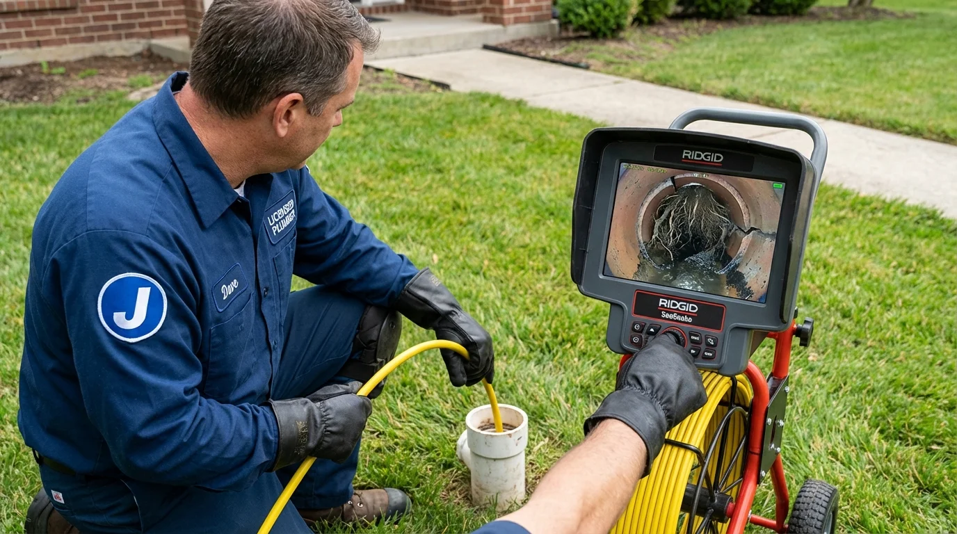 Sewer camera inspection being performed by Johns Plumbing LLC in Cherryville